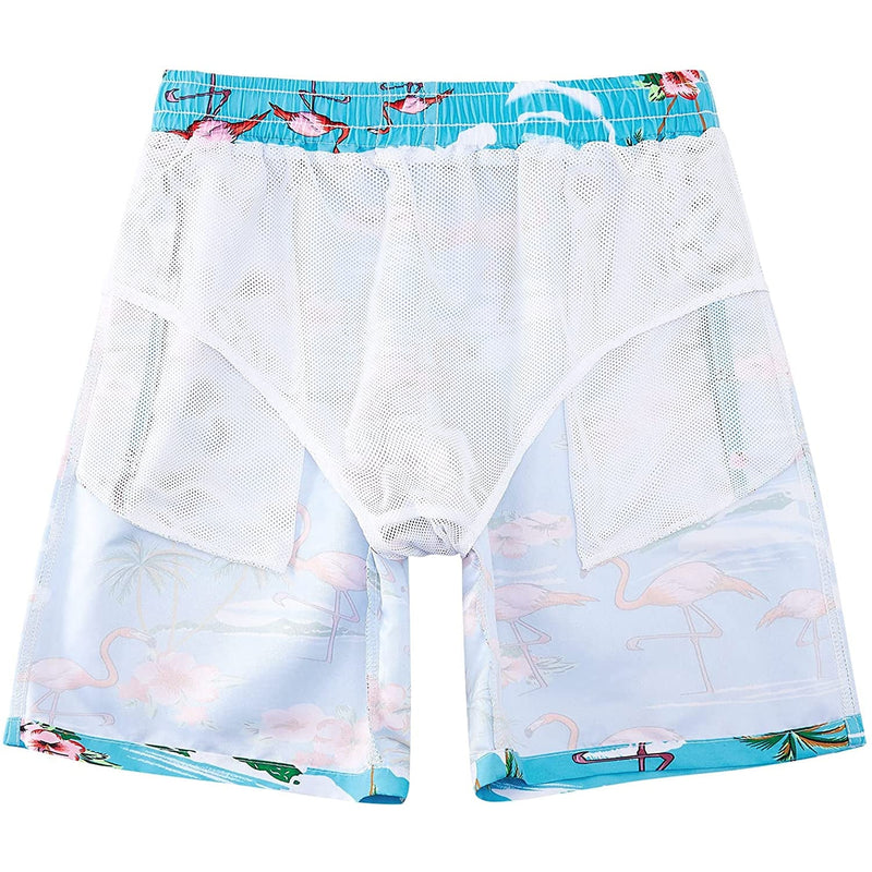 Flamingos Blue Funny Boy Swim Trunk