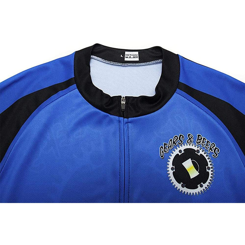 Beer Gearwheel Blue Men Funny MTB Short Sleeve Cycling Jersey Top