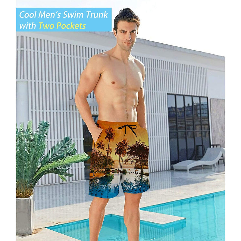 Sunset Palm Tree Funny Swim Trunks