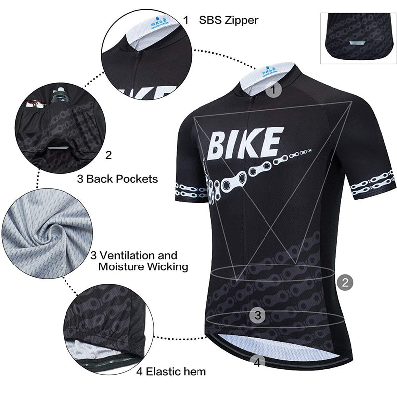 Chain Black Short Sleeve Men Funny MTB Short Sleeve Cycling Jersey Top
