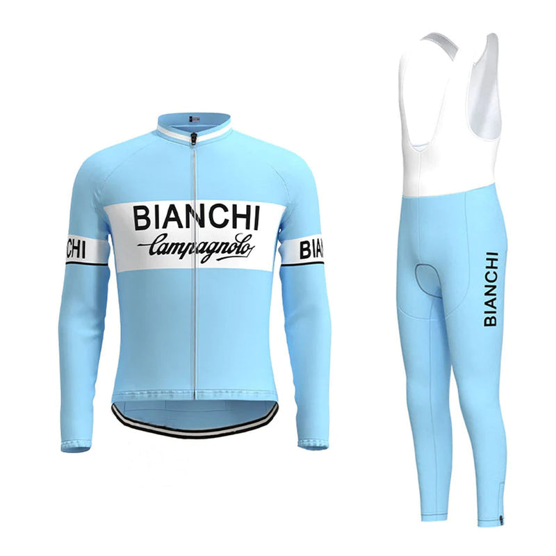 Bianchi Blue Vintage Long Sleeve Cycling Jersey Matching Set