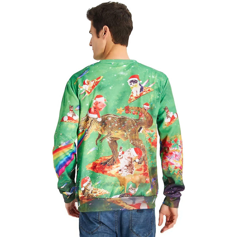 Rainbow Dinosaur Pizza Cat Ugly Christmas Sweater