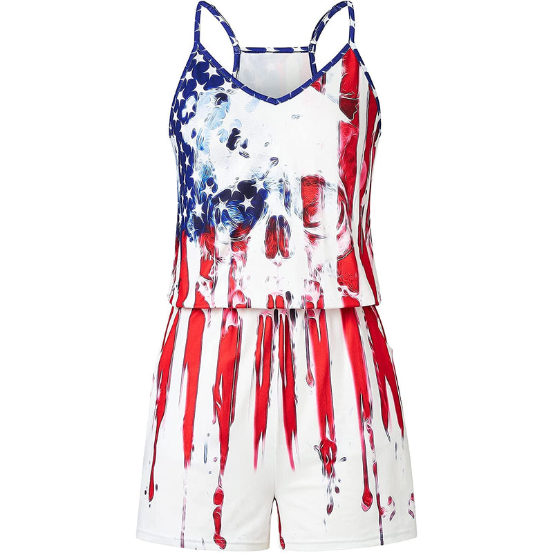 Melting American Flag Skull Romper for Women