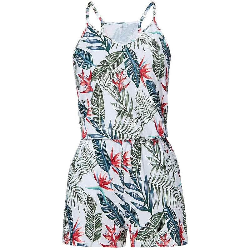 Palm Leaf White Funny Romper for Women