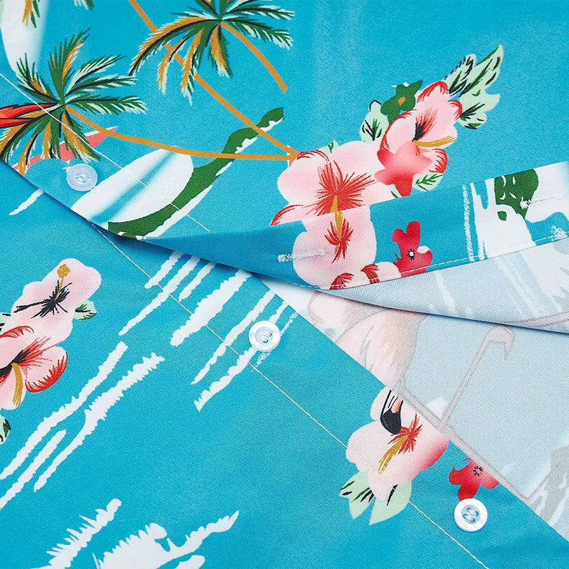Blue Palm Tree Flamingos Funny Hawaiian Shirt