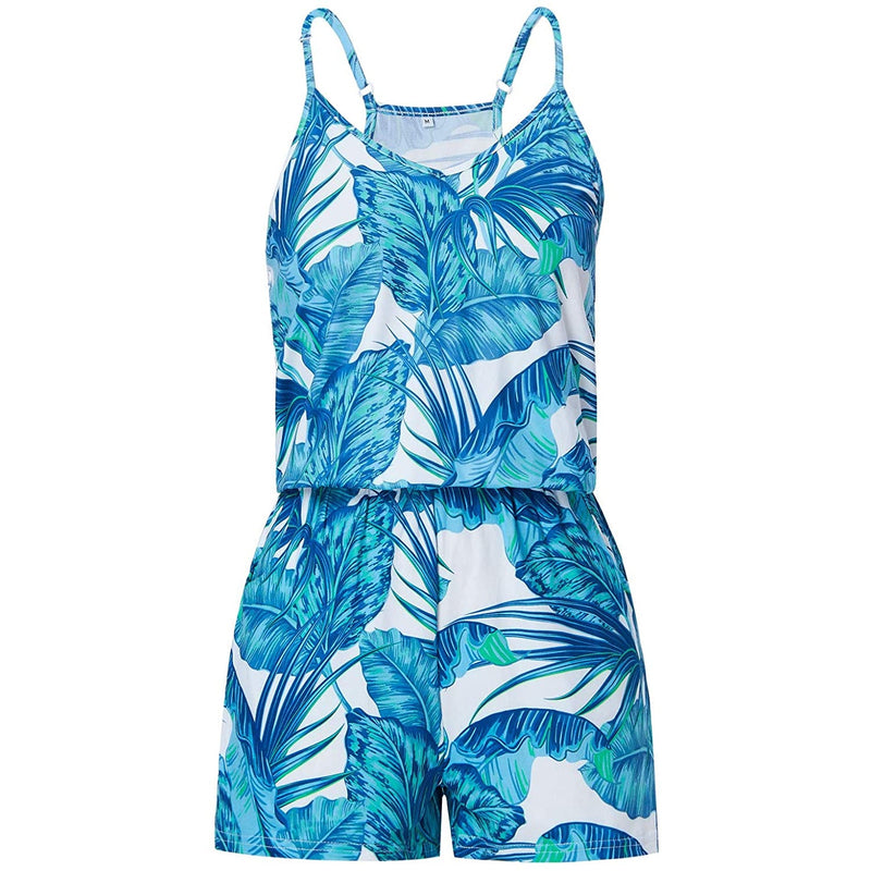 Blue Palm Leaf Funny Romper for Women