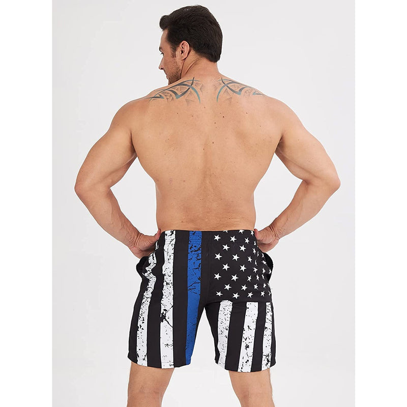 Blue Stripe American Flag Funny Swim Trunks