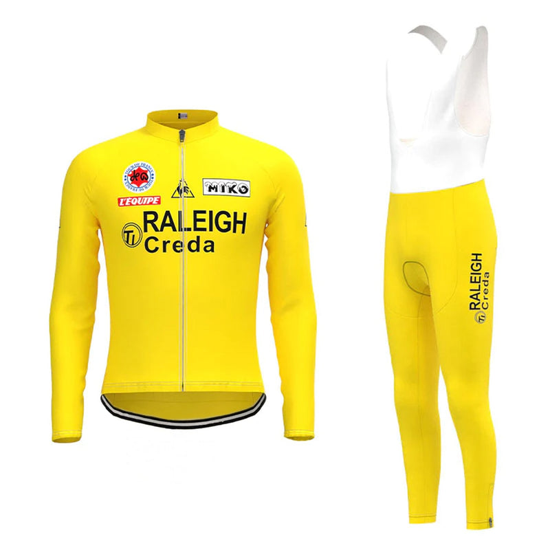 TI RALEIGH Yellow Vintage Long Sleeve Cycling Jersey Matching Set