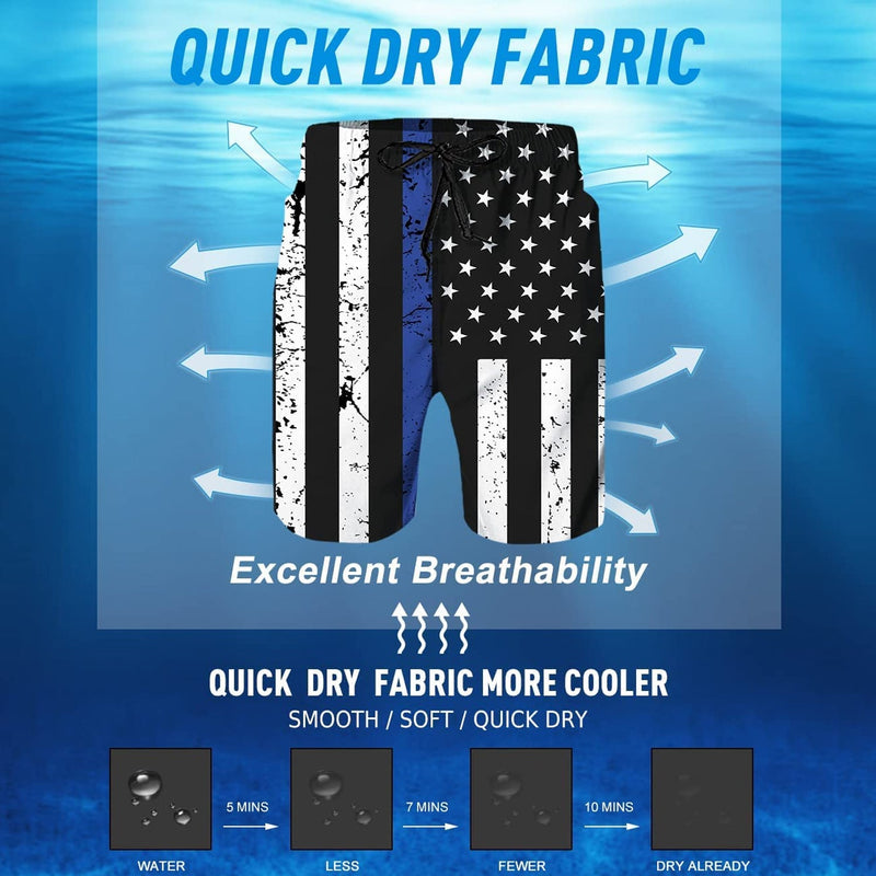 Blue Stripe American Flag Funny Swim Trunks