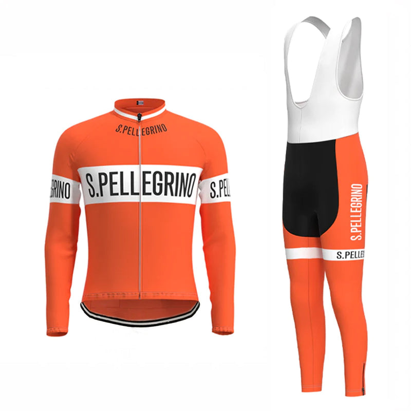 San Pellegrino Orange Long Sleeve Cycling Jersey Matching Set