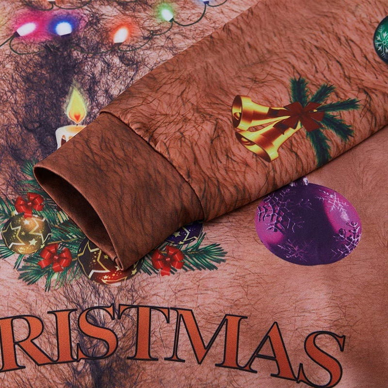 Hairy chest christmas sweater with ornaments sale