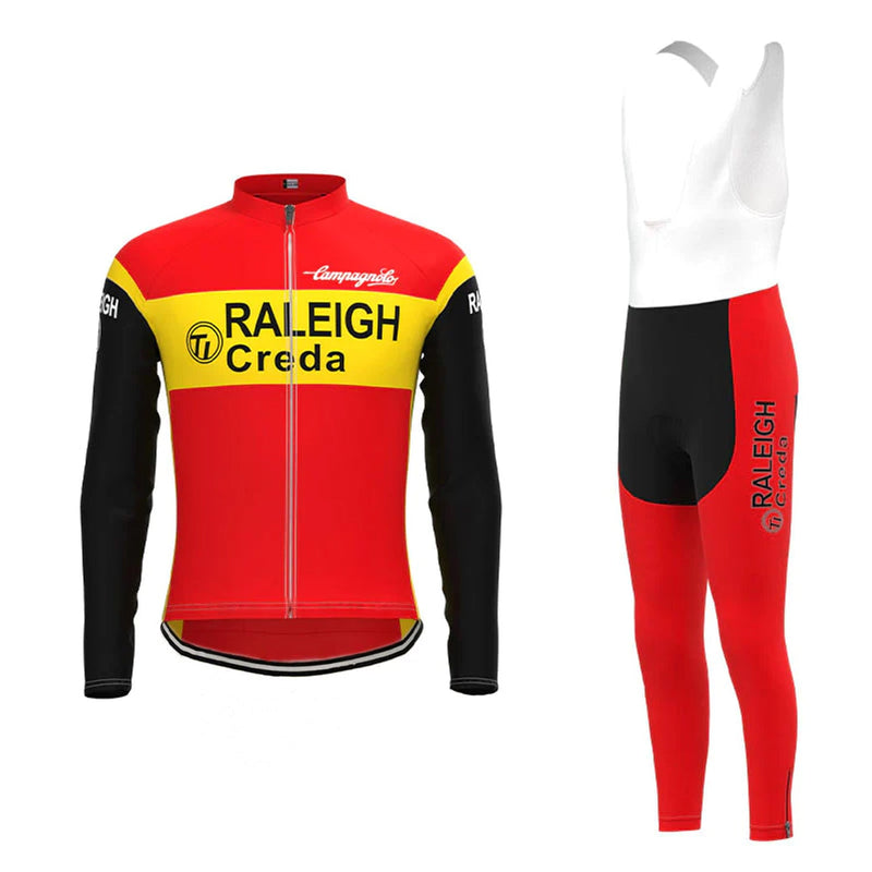 TI Raleigh Yellow Red Vintage Long Sleeve Cycling Jersey Matching Set