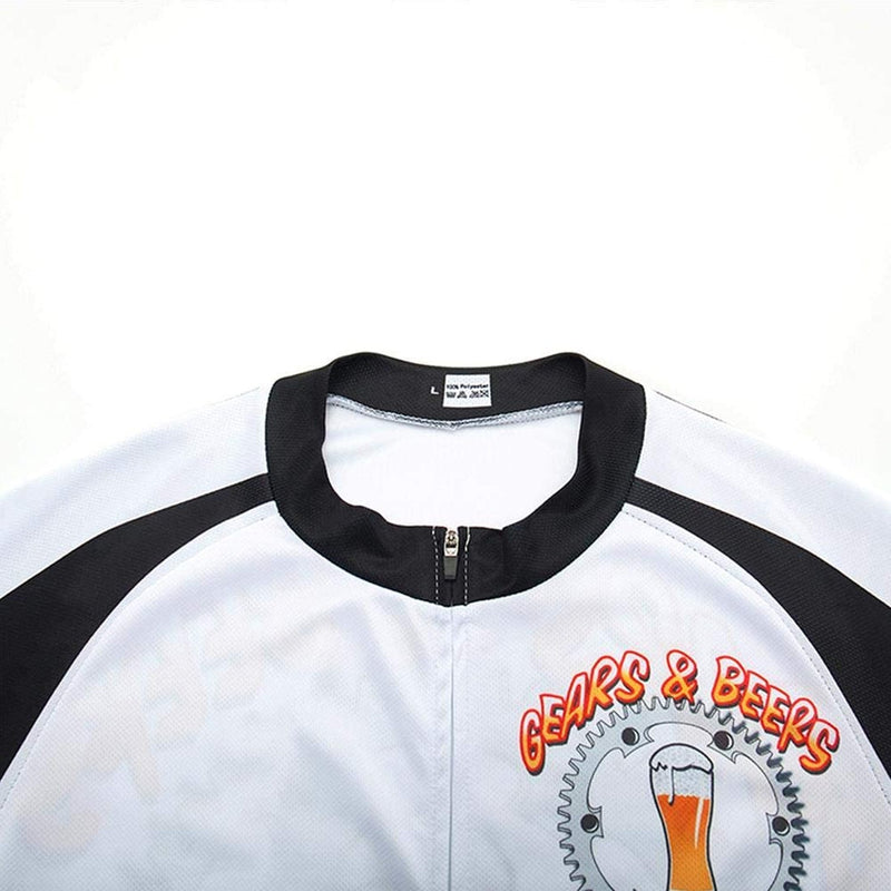 Gears & Beers Men Funny MTB Short Sleeve Cycling Jersey Top
