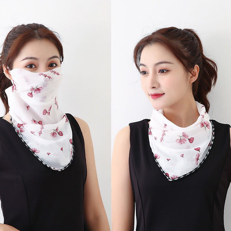 Flowers White Bandana Scarf With Ear Loops
