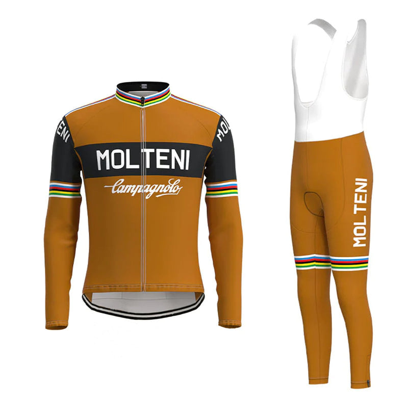 Molteni Black Brown Vintage Long Sleeve Cycling Jersey Matching Set