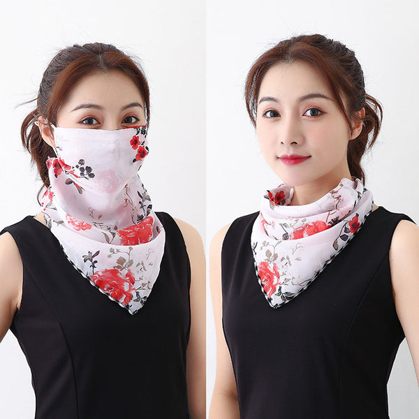 Flowers White Bandana Scarf With Ear Loops